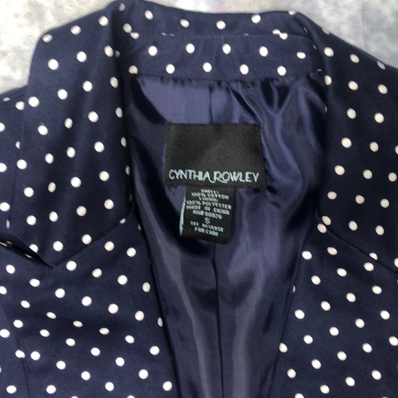 Cynthia Rowley Navy Blue White Polka Dot Blazer - Picture 2 of 8
